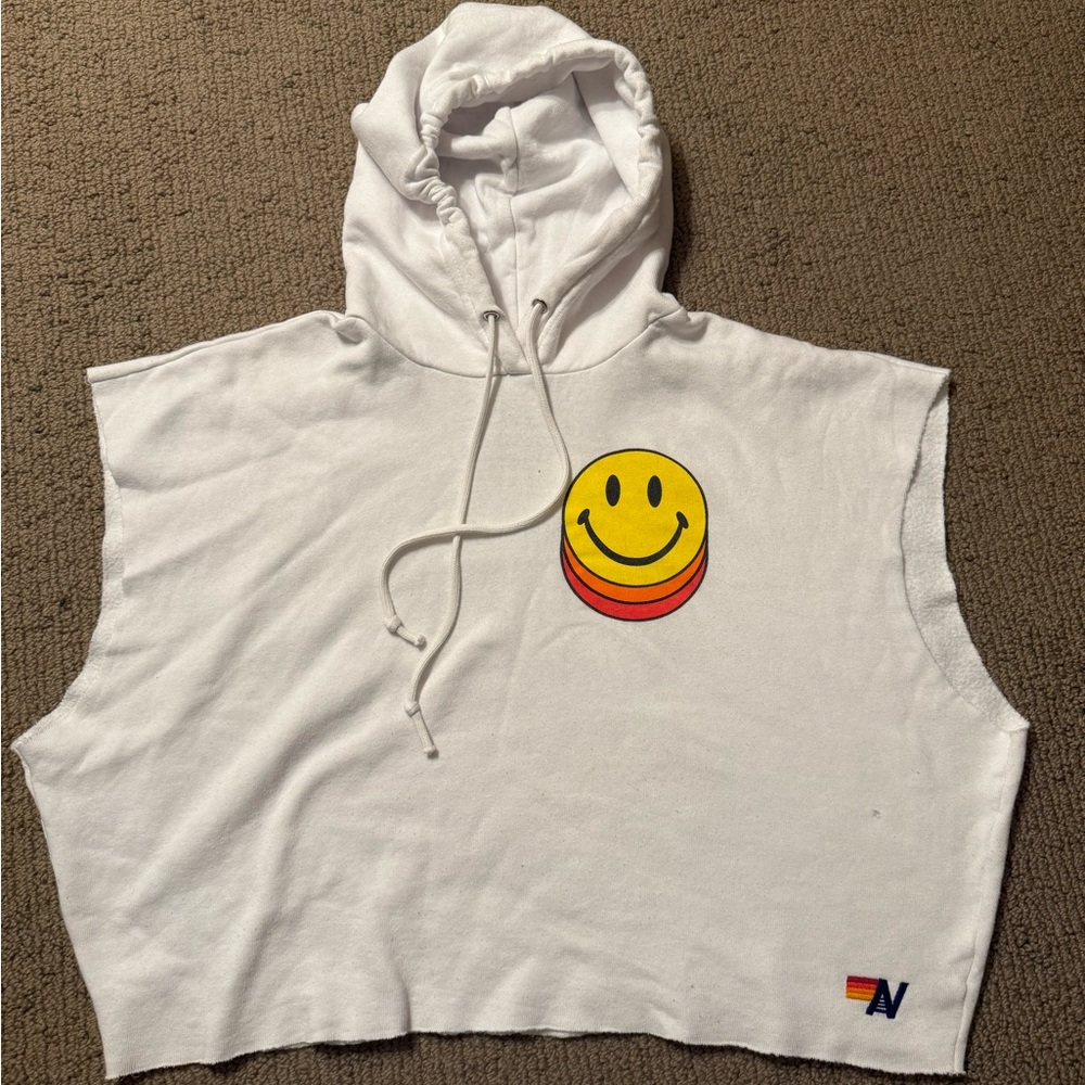 Aviator Nation White Hoodie with Smiley Face